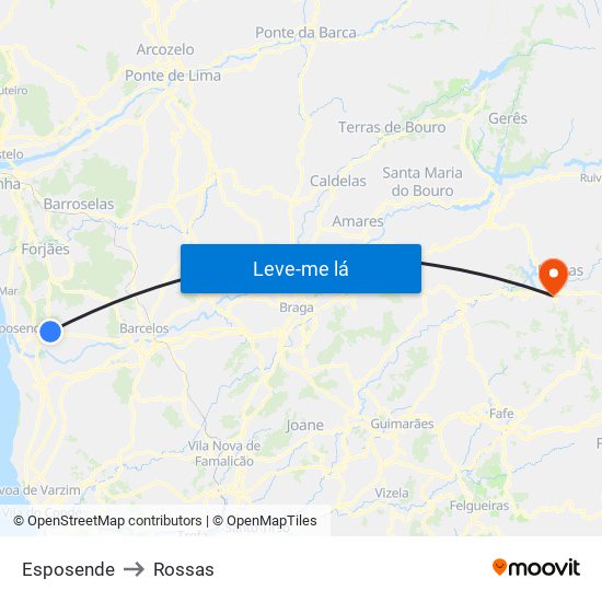 Esposende to Rossas map