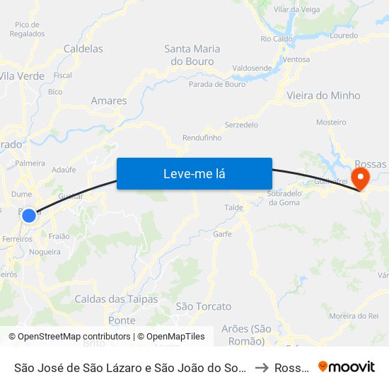 São José de São Lázaro e São João do Souto to Rossas map