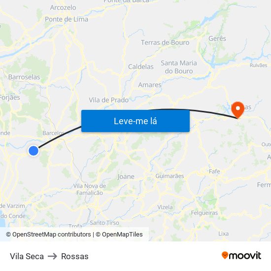 Vila Seca to Rossas map