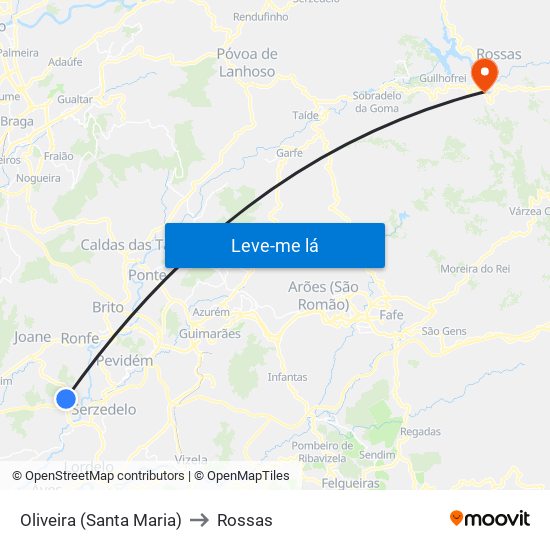 Oliveira (Santa Maria) to Rossas map