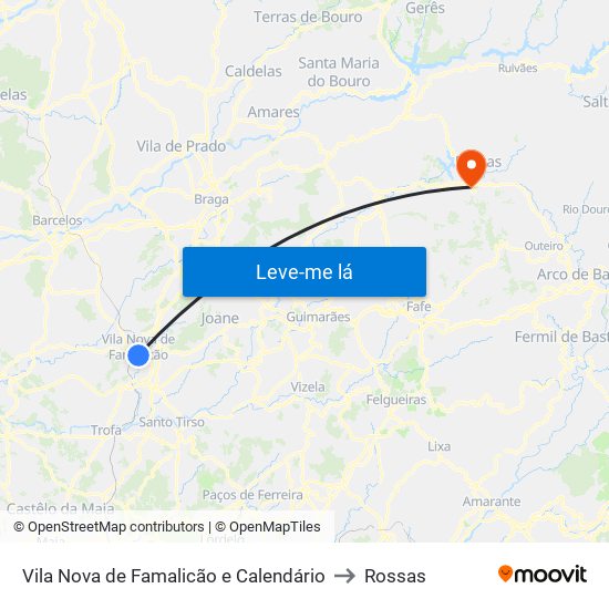 Vila Nova de Famalicão e Calendário to Rossas map