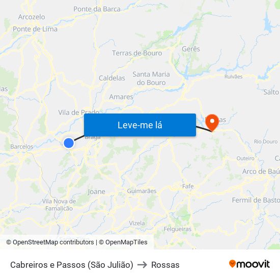 Cabreiros e Passos (São Julião) to Rossas map