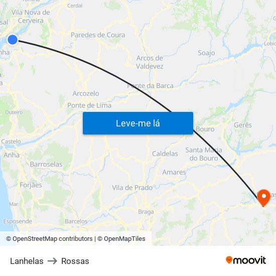 Lanhelas to Rossas map