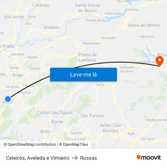 Celeirós, Aveleda e Vimieiro to Rossas map
