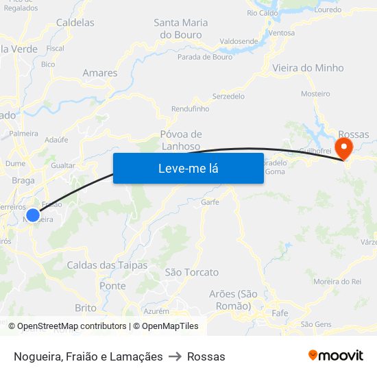 Nogueira, Fraião e Lamaçães to Rossas map
