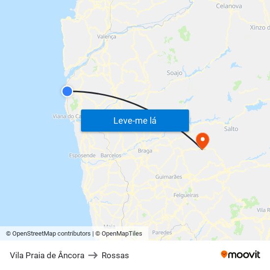 Vila Praia de Âncora to Rossas map