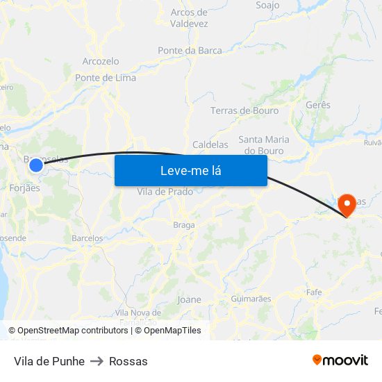 Vila de Punhe to Rossas map
