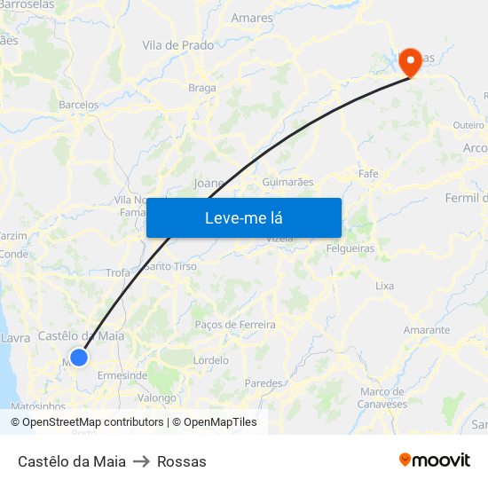 Castêlo da Maia to Rossas map