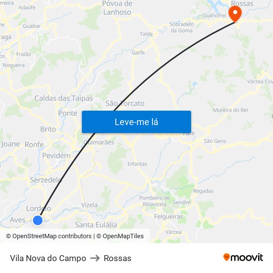 Vila Nova do Campo to Rossas map