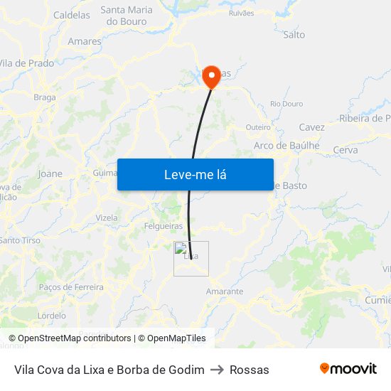 Vila Cova da Lixa e Borba de Godim to Rossas map