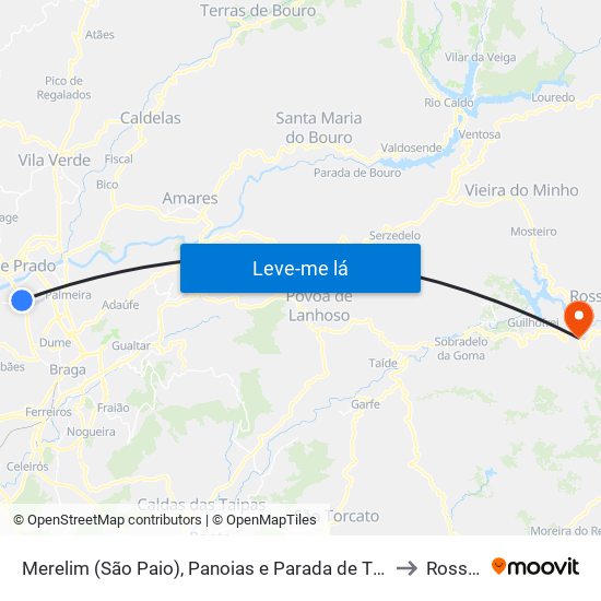 Merelim (São Paio), Panoias e Parada de Tibães to Rossas map