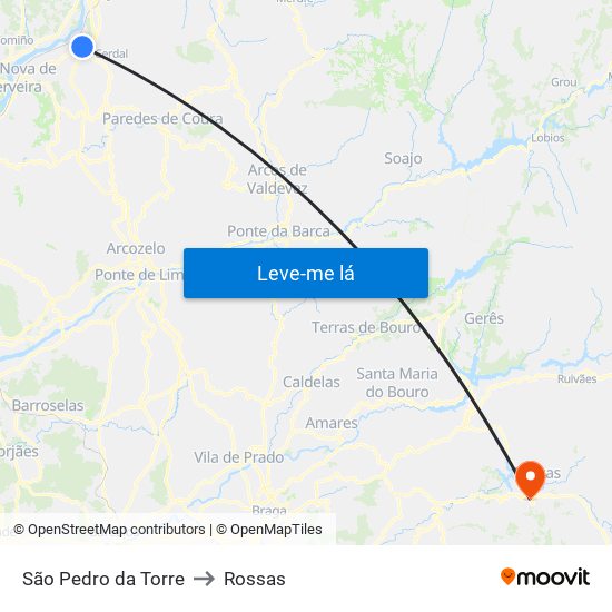 São Pedro da Torre to Rossas map