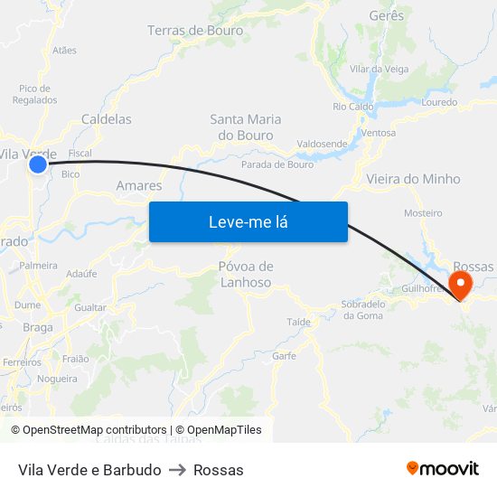 Vila Verde e Barbudo to Rossas map