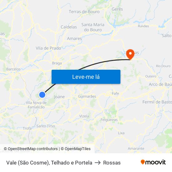 Vale (São Cosme), Telhado e Portela to Rossas map