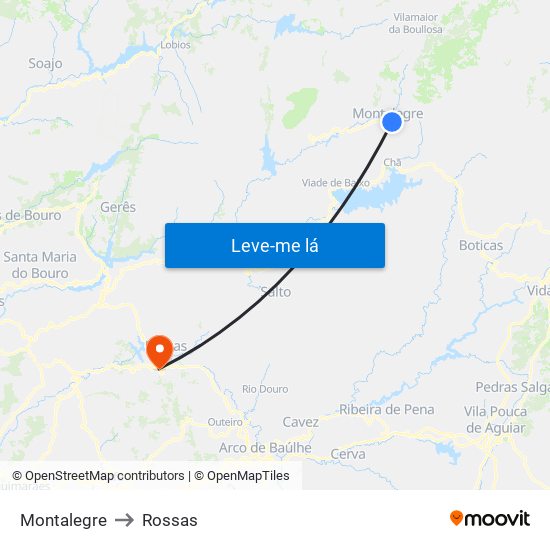 Montalegre to Rossas map