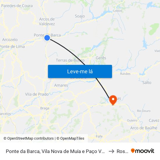 Ponte da Barca, Vila Nova de Muía e Paço Vedro de Magalhães to Rossas map