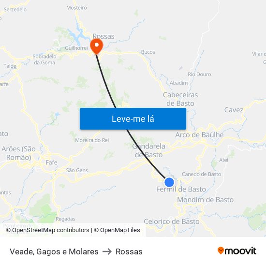 Veade, Gagos e Molares to Rossas map