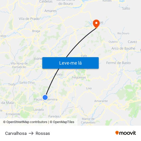 Carvalhosa to Rossas map
