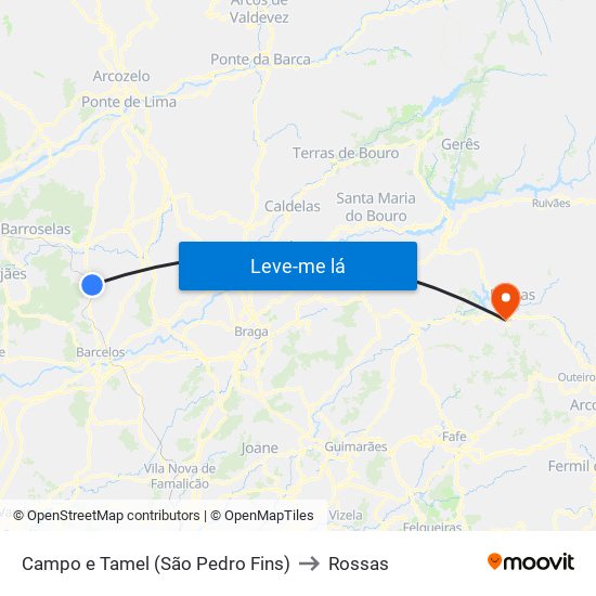 Campo e Tamel (São Pedro Fins) to Rossas map
