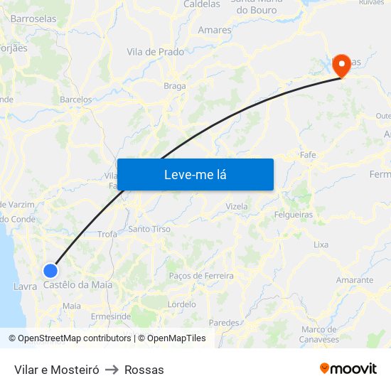 Vilar e Mosteiró to Rossas map