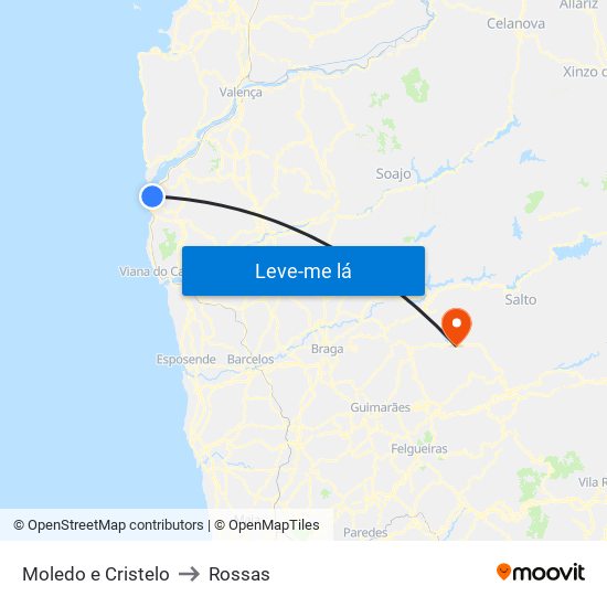 Moledo e Cristelo to Rossas map