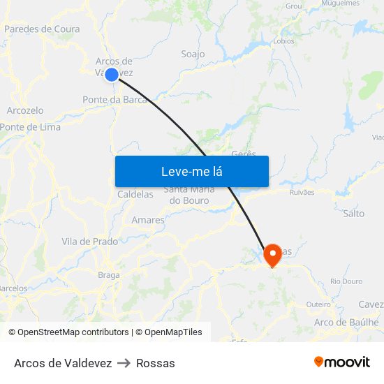 Arcos de Valdevez to Rossas map