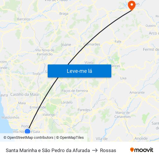 Santa Marinha e São Pedro da Afurada to Rossas map
