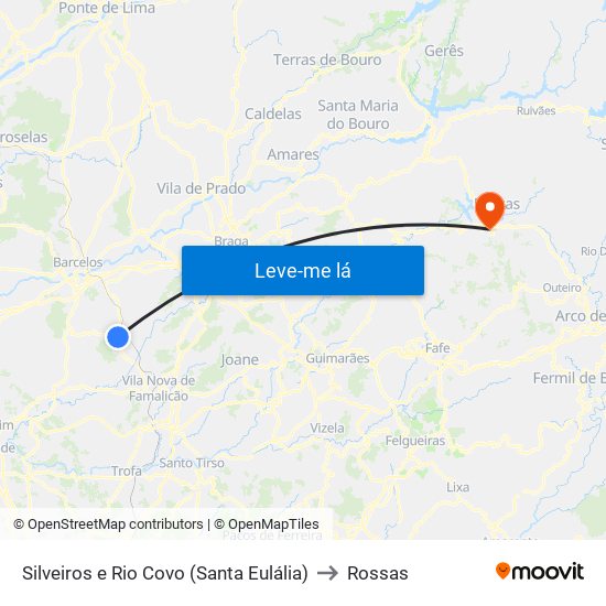 Silveiros e Rio Covo (Santa Eulália) to Rossas map