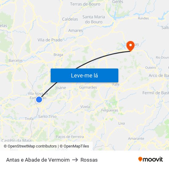 Antas e Abade de Vermoim to Rossas map