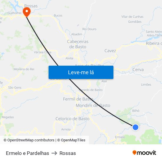 Ermelo e Pardelhas to Rossas map