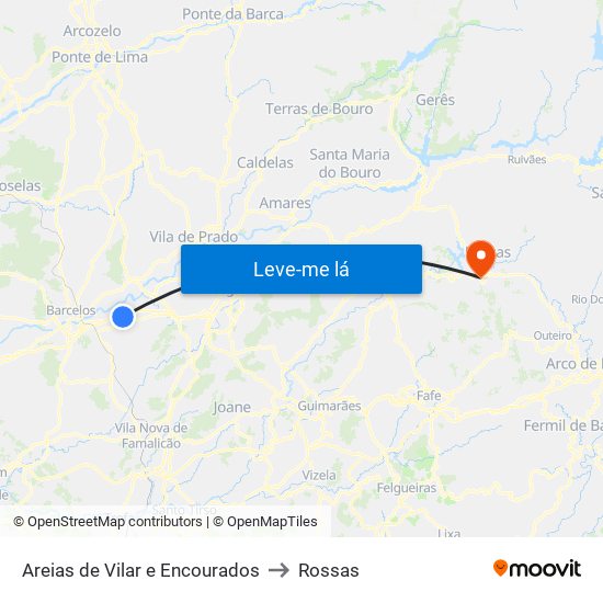 Areias de Vilar e Encourados to Rossas map