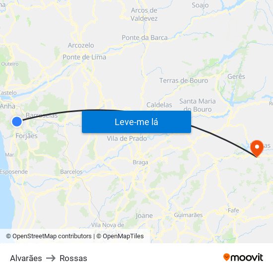 Alvarães to Rossas map