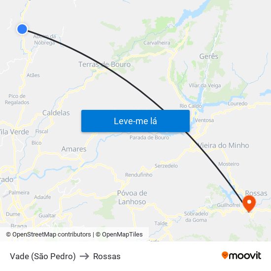 Vade (São Pedro) to Rossas map