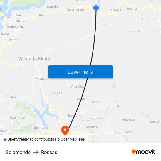 Salamonde to Rossas map