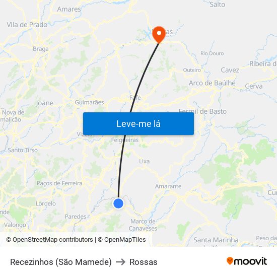 Recezinhos (São Mamede) to Rossas map