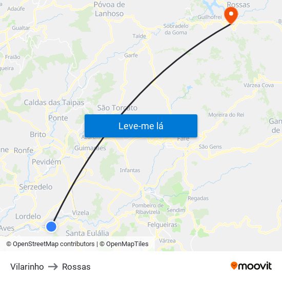 Vilarinho to Rossas map