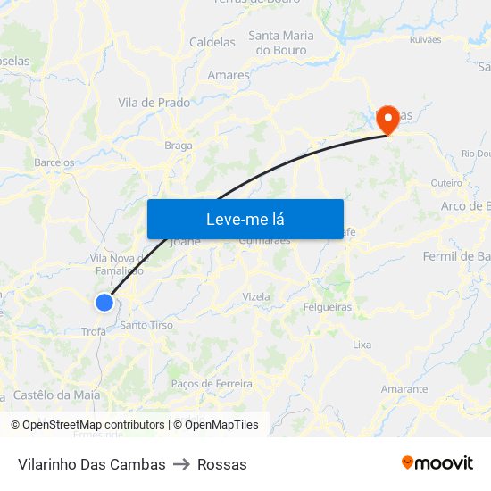 Vilarinho Das Cambas to Rossas map