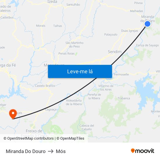 Miranda Do Douro to Mós map