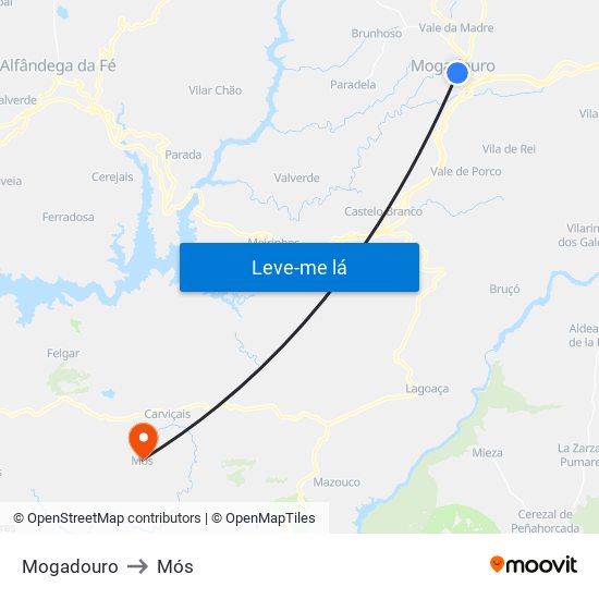 Mogadouro to Mós map