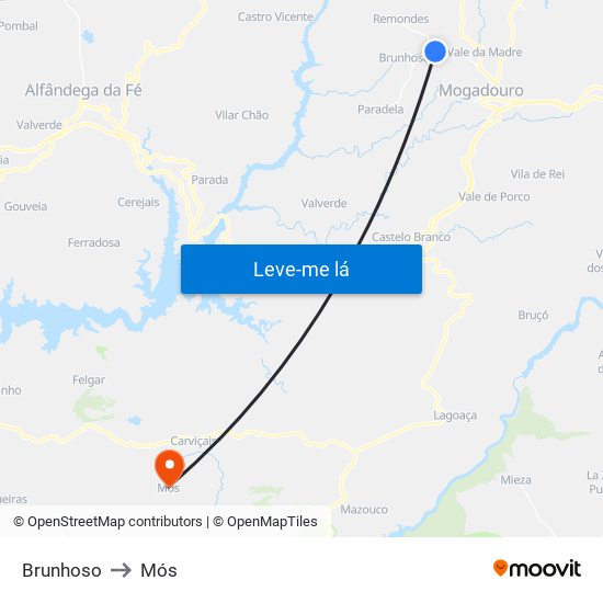 Brunhoso to Mós map