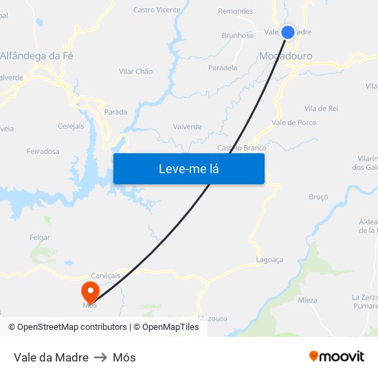 Vale da Madre to Mós map