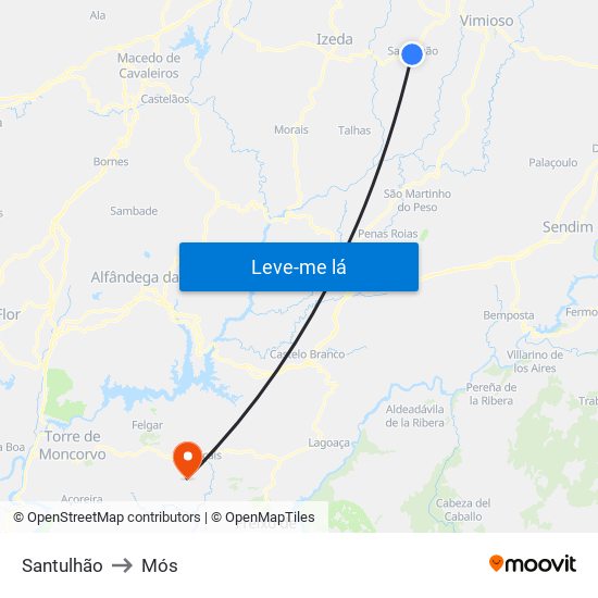 Santulhão to Mós map