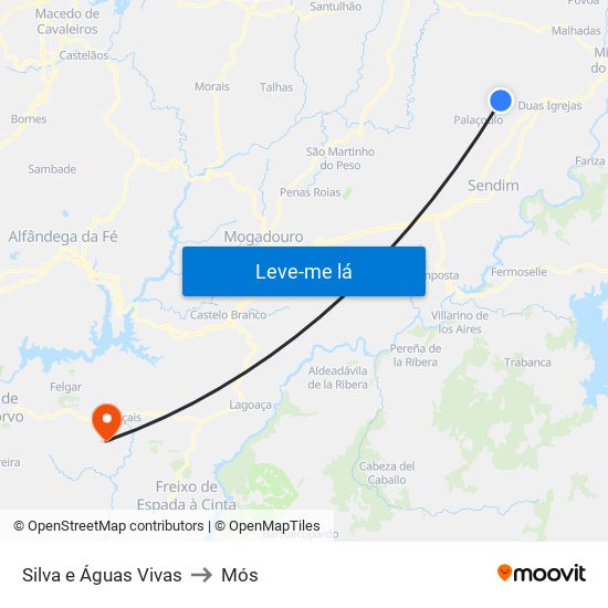 Silva e Águas Vivas to Mós map