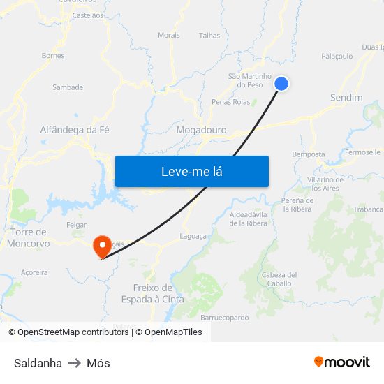 Saldanha to Mós map