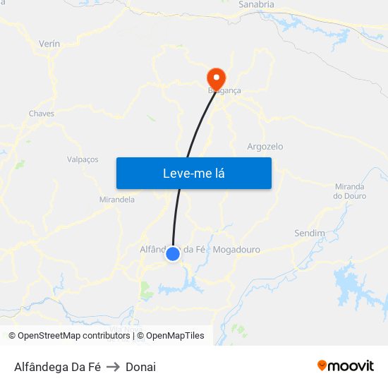 Alfândega Da Fé to Donai map