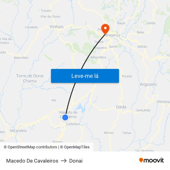 Macedo De Cavaleiros to Donai map