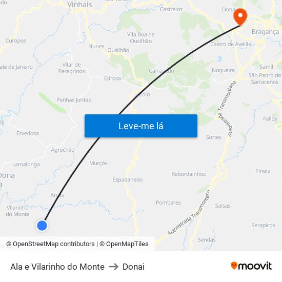 Ala e Vilarinho do Monte to Donai map