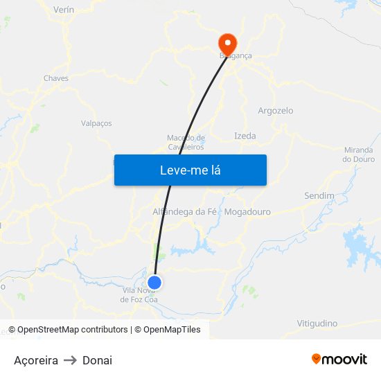 Açoreira to Donai map