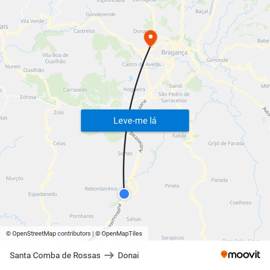 Santa Comba de Rossas to Donai map