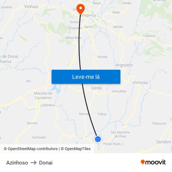 Azinhoso to Donai map